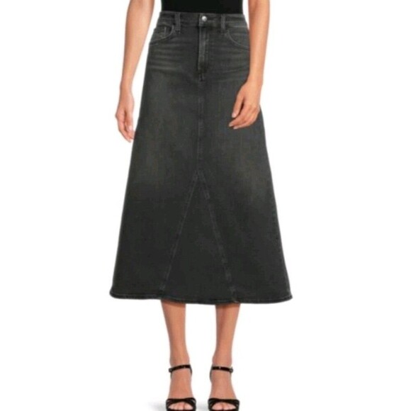JOE'S Jeans Maxi Skirt Faye Denim Faded Black Stretch Pockets Women’s Size 25 - Picture 1 of 9